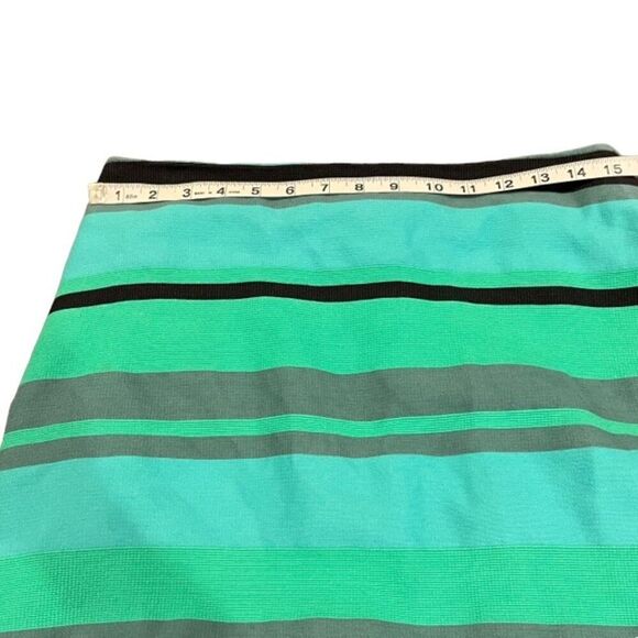 Loft Textured Pencil Skirt Black Teal Green Striped Lined Back Zip Size 8 - Picture 7 of 8